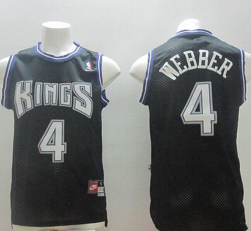 Jerseys Factory Cheap Kings #4 Chris Webber Black Throwback Stit