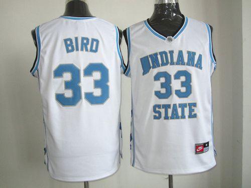 Jerseys Factory Cheap Sycamores #33 Larry Bird White Hardwood Le