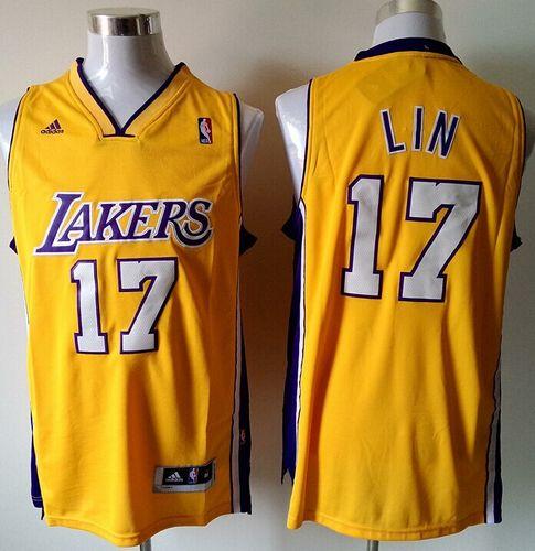 Jerseys Factory Cheap Revolution 30 Lakers #17 Jeremy Lin Gold H
