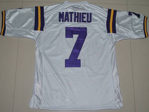 Jerseys Factory Cheap LSU Tigers #7 Tyrann Mathieu White Embroid