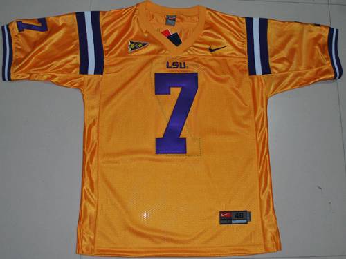 Jerseys Factory Cheap LSU Tigers #7 Tyrann Mathieu Gold Embroide