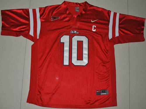 Jerseys Factory Cheap Rebels #10 Eli Manning Red Embroidered NCA