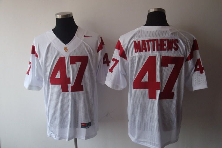 Jerseys Factory Cheap Trojans #47 White Embroidered NCAA Jersey - Click Image to Close