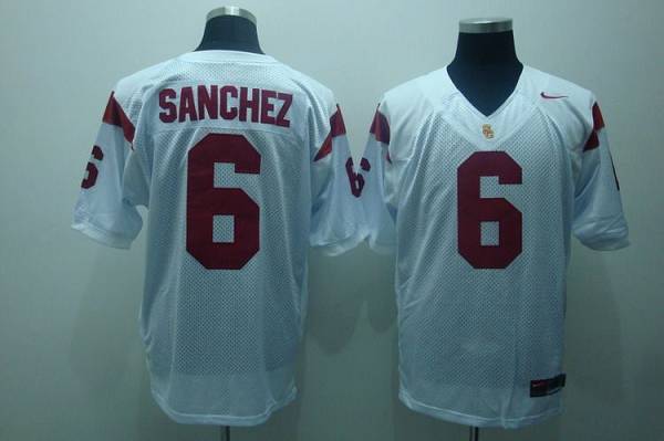 Jerseys Factory Cheap Trojans #6 Mark Sanchez White Embroidered - Click Image to Close