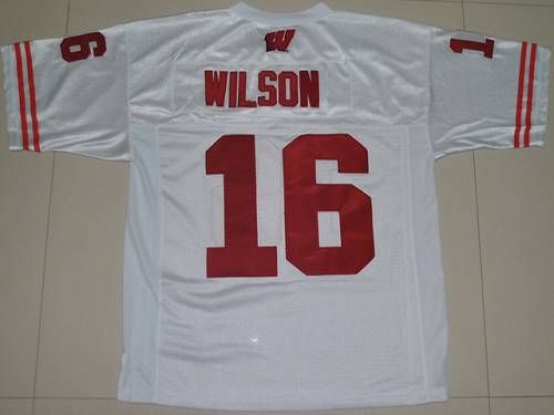 Jerseys Factory Cheap Badgers #16 Russell Wilson White Embroider