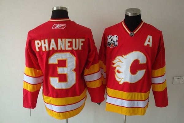 Jerseys Factory Cheap Flames #3 Dion Phaneuf Embroidered Red wit - Click Image to Close