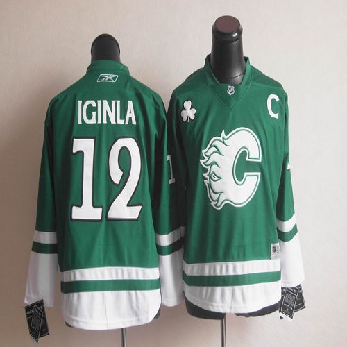 Jerseys Factory Cheap Flames #12 Jarome Iginla St. Patty's Day G