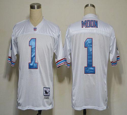 Jerseys Factory Cheap Mitchell And Ness Oilers #1 Warren Moon Wh