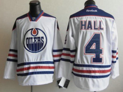Jerseys Factory Cheap Oilers #4 Taylor Hall White Embroidered NH