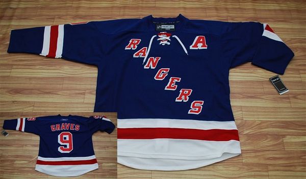 Jerseys Factory Cheap Rangers #9 Adam Graves Embroidered Blue NH - Click Image to Close