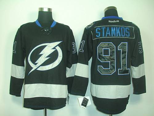 Jerseys Factory Cheap Lightning #91 Steven Stamkos Black Ice Emb