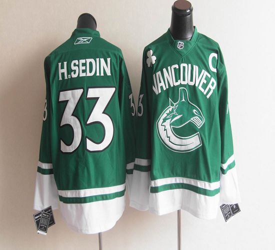 Jerseys Factory Cheap Canucks St Patty's Day #33 Henrik Sedin Gr - Click Image to Close