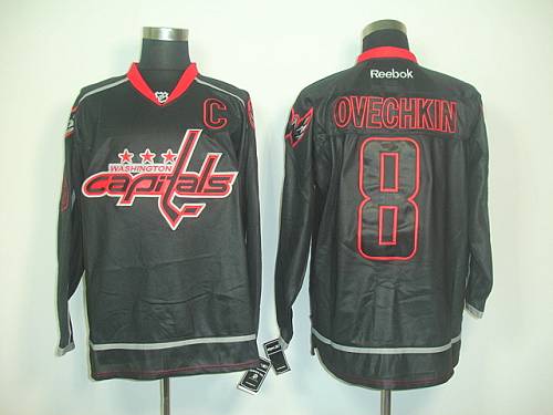 Jerseys Factory Cheap Capitals #8 Alex Ovechkin Black Ice Embroi
