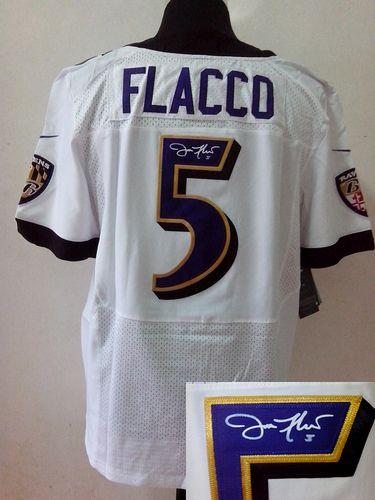 Jerseys Factory Cheap Nike Ravens #5 Joe Flacco White Men's Embr