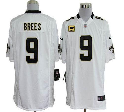 Jerseys Factory Cheap Nike Saints #9 Drew Brees White With C Pat