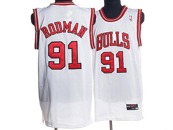 Jerseys Factory Cheap Bulls #91 Dennis Rodman Embroidered White - Click Image to Close