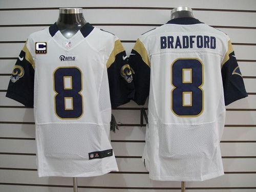 Jerseys Factory Cheap Nike Rams #8 Sam Bradford White With C Pat